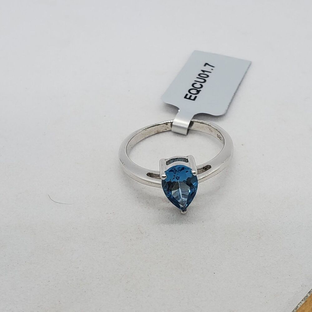 Size 7 Sterling Silver and Blue Glass Ring 925